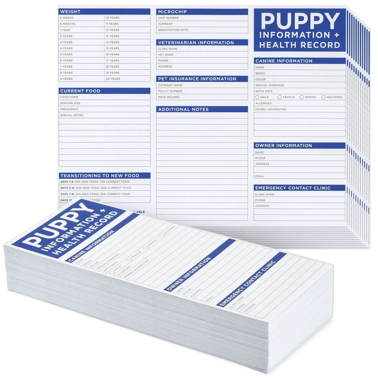 60 Pack Puppy Vaccination Record Cards, Canine Health Record Books for Dogs (Tri-Fold Design, 8.5x11 Inch)